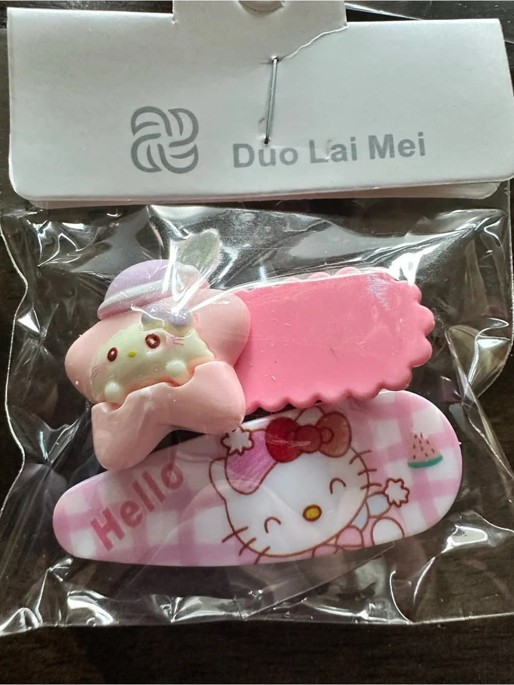 NWT Set of 4 Hello Kitty Child Size Hair Clips Barretts Pink Yellow Orange